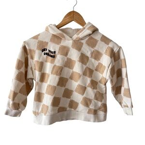 Zara Kids Tan and Cream Checkered Hoodie Size 7